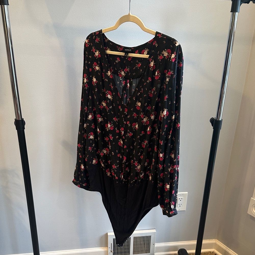 Torrid Black Floral Bodysuit